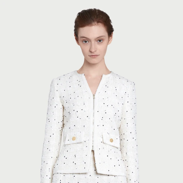 Giambattista Valli Ivory Jacket With Black Polka Dots In Bouclé - Giambattista Valli Jackets - Romantic Couture - Shop at Luxury Shoes 