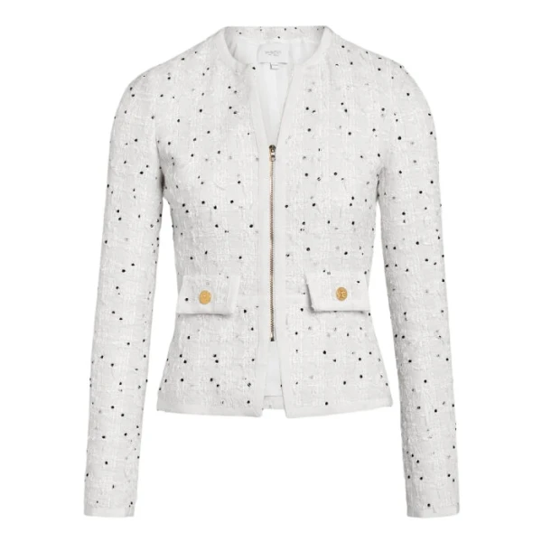 Giambattista Valli Ivory Jacket With Black Polka Dots In Bouclé - Giambattista Valli Jackets - Romantic Couture - Shop at Luxury Shoes 