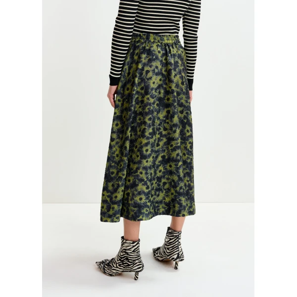 Essentiel Antwerp Khaki and dark blue floral-jacquard midi skirt - Essentiel Antwerp Skirts - Colorful Belgian Design - Shop at Luxury Shoes 