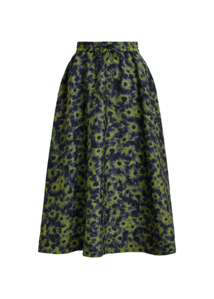 Essentiel Antwerp Khaki and dark blue floral-jacquard midi skirt - Essentiel Antwerp Skirts - Colorful Belgian Design - Shop at Luxury Shoes 