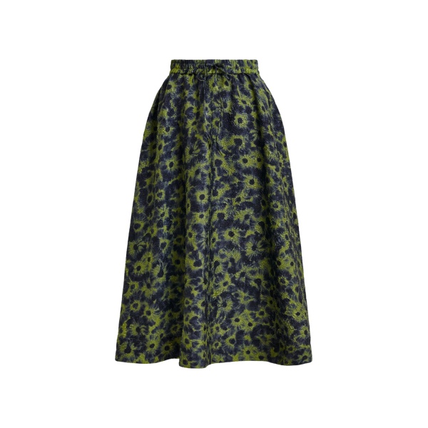 Essentiel Antwerp Khaki and dark blue floral-jacquard midi skirt - Essentiel Antwerp Skirts - Colorful Belgian Design - Shop at Luxury Shoes 