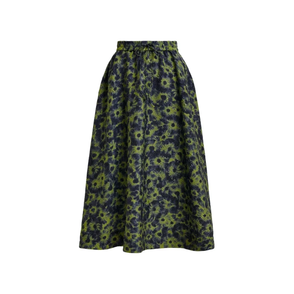Essentiel Antwerp Khaki and dark blue floral-jacquard midi skirt - Essentiel Antwerp Skirts - Colorful Belgian Design - Shop at Luxury Shoes 