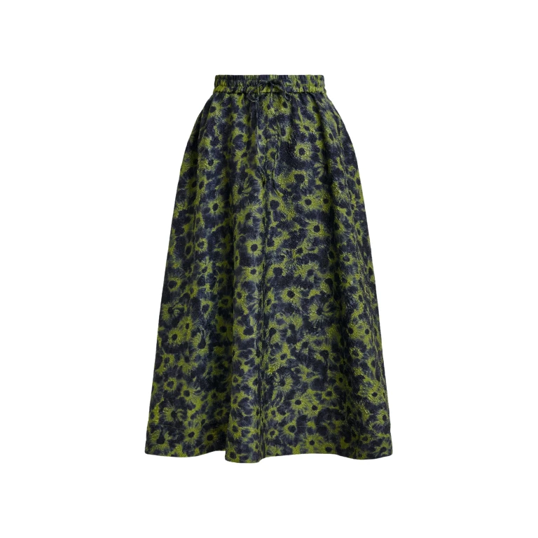 Essentiel Antwerp Khaki and dark blue floral-jacquard midi skirt - Essentiel Antwerp Skirts - Colorful Belgian Design - Shop at Luxury Shoes 