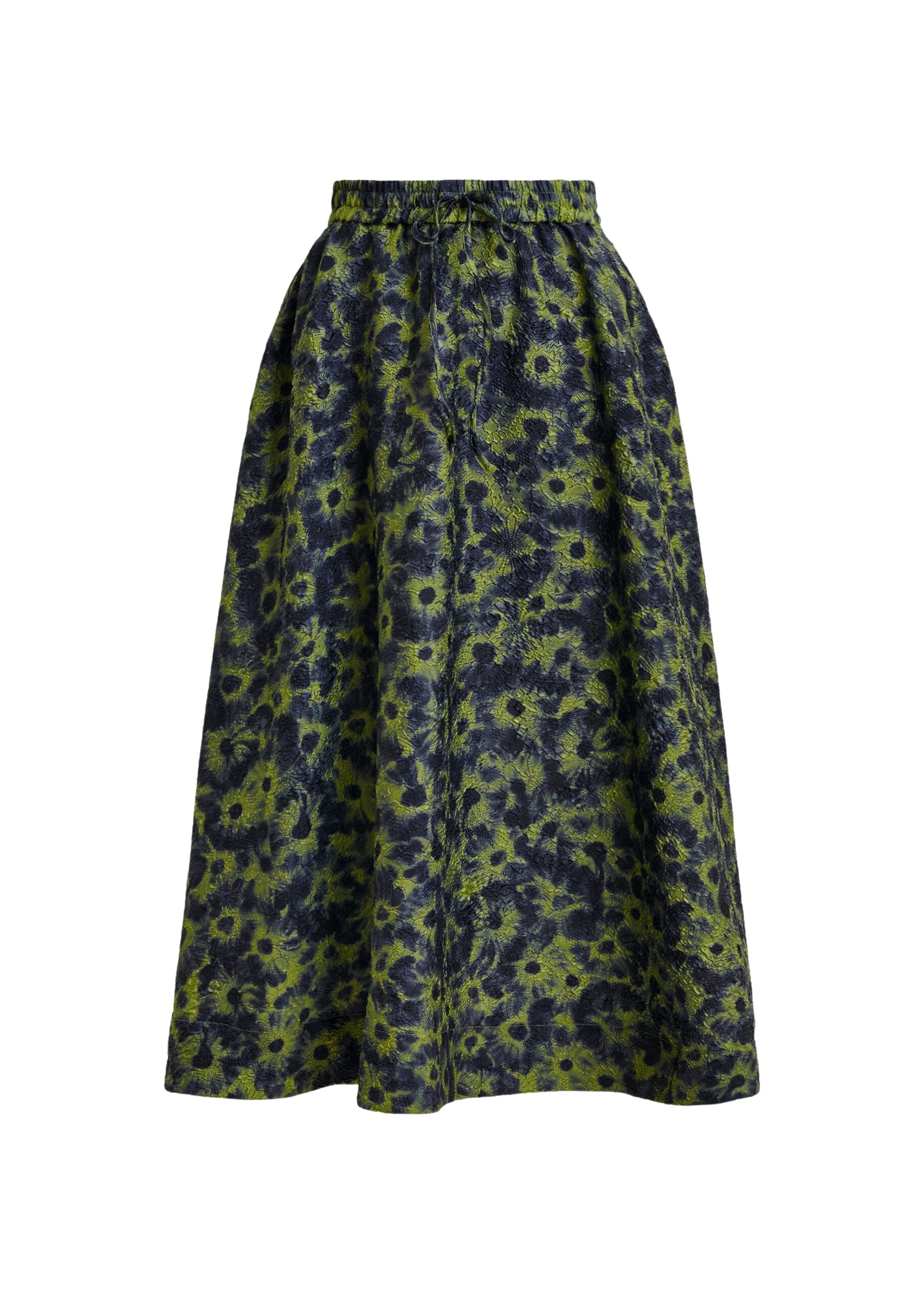 Essentiel Antwerp Khaki and dark blue floral-jacquard midi skirt - Essentiel Antwerp Skirts - Colorful Belgian Design - Shop at Luxury Shoes 
