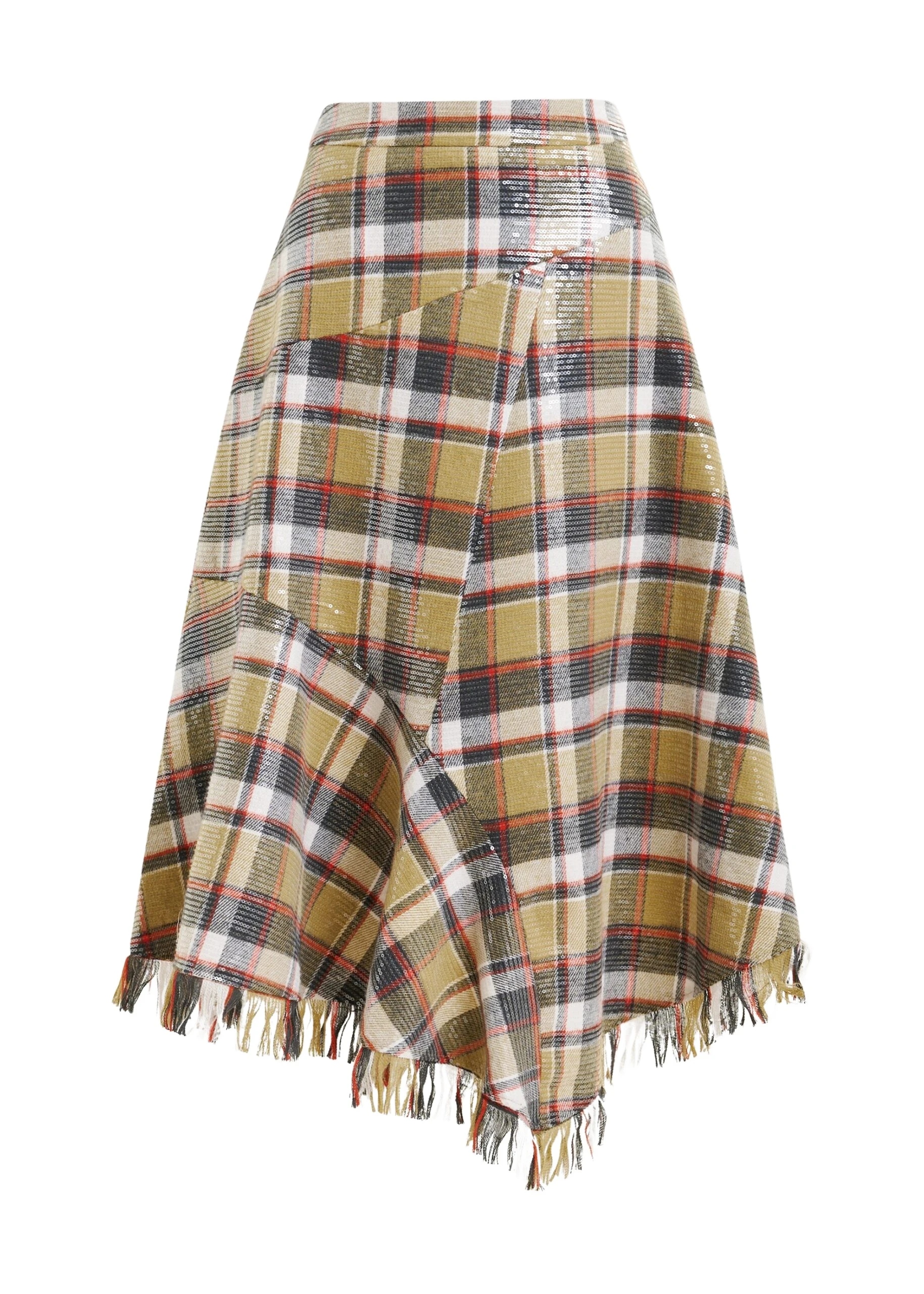 Khaki-dark-blue-and-red-check-print-midi-skirt-with-fringed-hemline-and-sequin-embellishments-Essentiel-Antwerp-Skirts-scaled64843_nobg Essentiel Antwerp Khaki