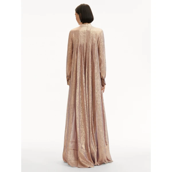Oscar de la Renta Lamé Mousseline Pleated Caftan - Oscar de la Renta Dresses - American Couture - Shop at Luxury Shoes 