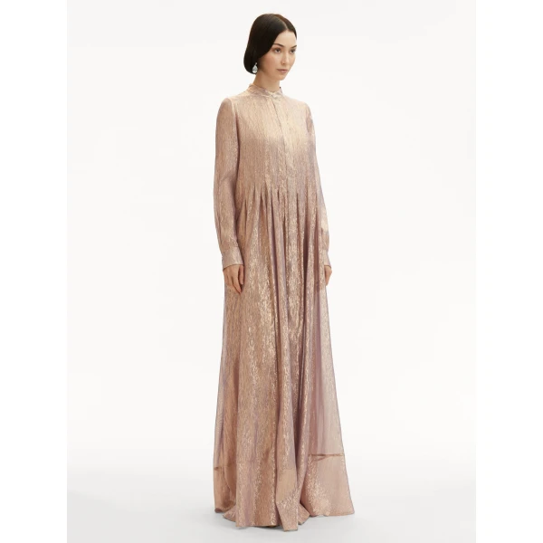 Oscar de la Renta Lamé Mousseline Pleated Caftan - Oscar de la Renta Dresses - American Couture - Shop at Luxury Shoes 