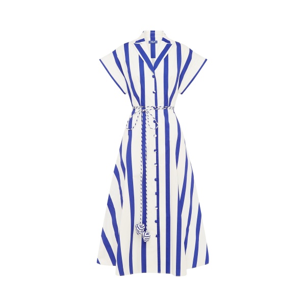 Leo Lin Blue Dresses Premium cotton midi shirt dress