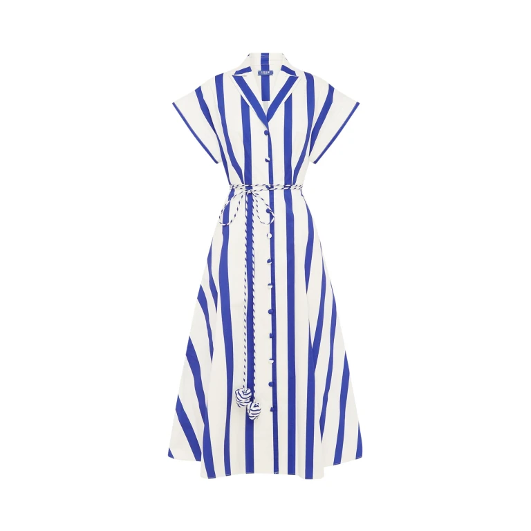 Leo Lin Blue Dresses Premium cotton midi shirt dress
