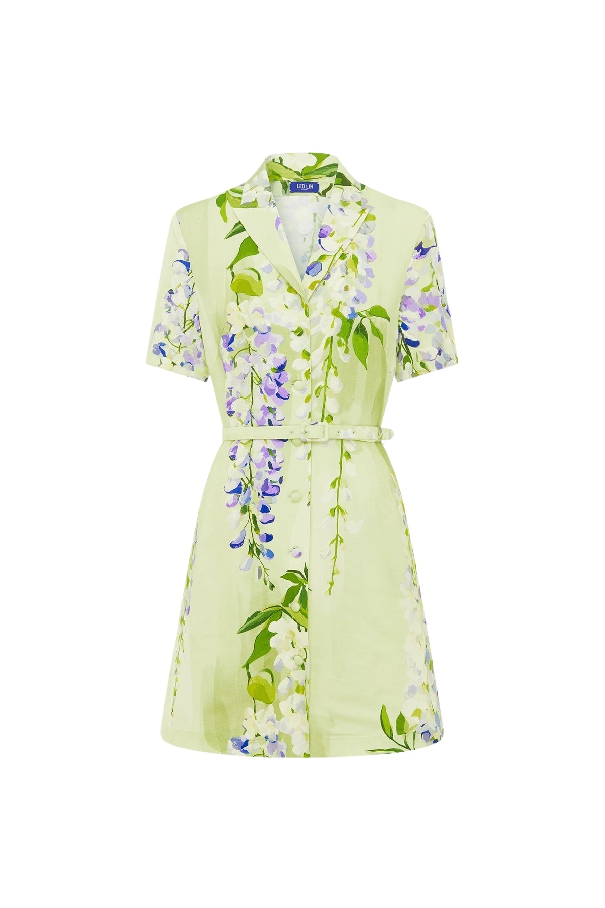 Leo-Lin-Brigitte-636537_nobg Leo Lin Green Dresses A cascading lilac dream! These beautiful lilac wisteria blooms tumble down a soft lime canvas. This print evokes pure fresh air