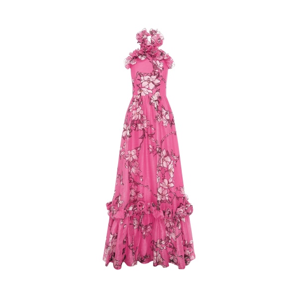 Leo Lin Pink Dresses Soft pink and ivory magnolias scattered across a gentle base. Light