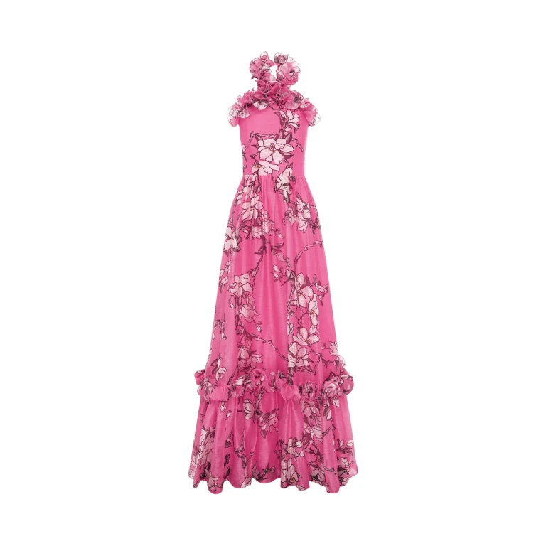 Leo Lin Pink Dresses Soft pink and ivory magnolias scattered across a gentle base. Light