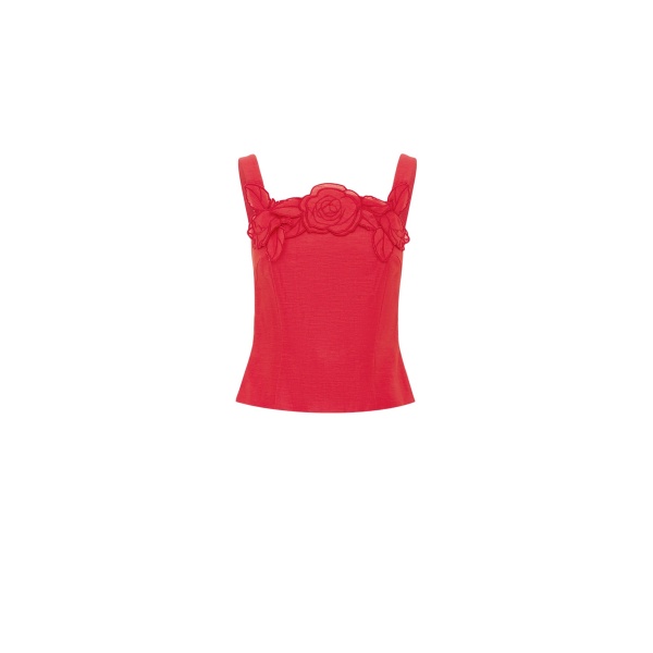 Leo Lin Red Tops Premium appliqué top