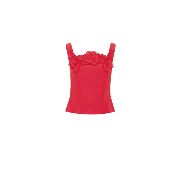 Leo Lin Red Tops Premium appliqué top
