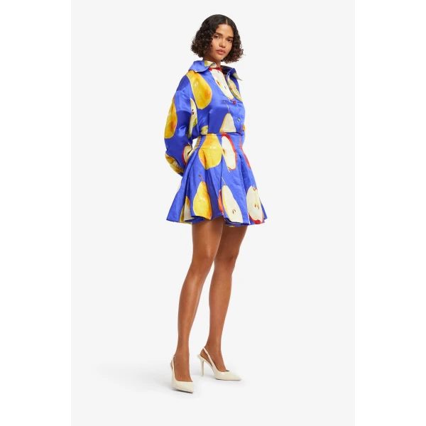 Premium printed silk-linen blouse