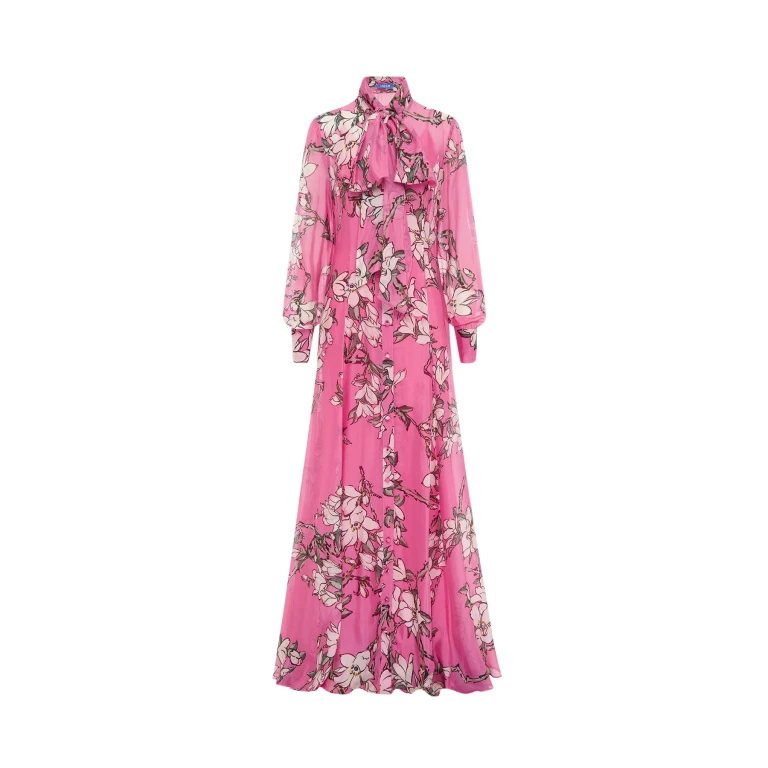 Leo Lin Pink Dresses Soft pink and ivory magnolias scattered across a gentle base. Light