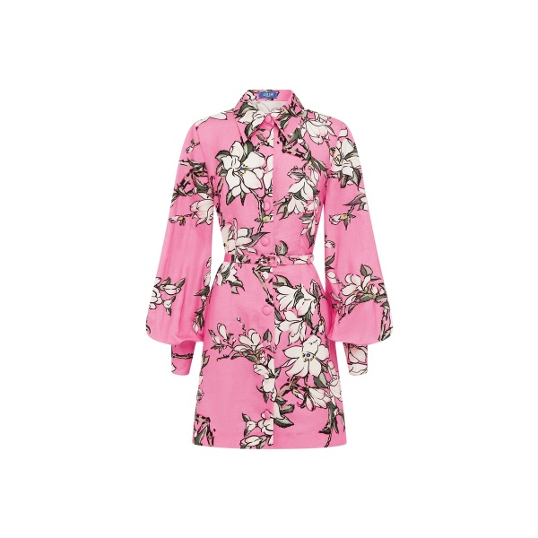 Leo Lin Pink Dresses Soft pink and ivory magnolias scattered across a gentle base. Light