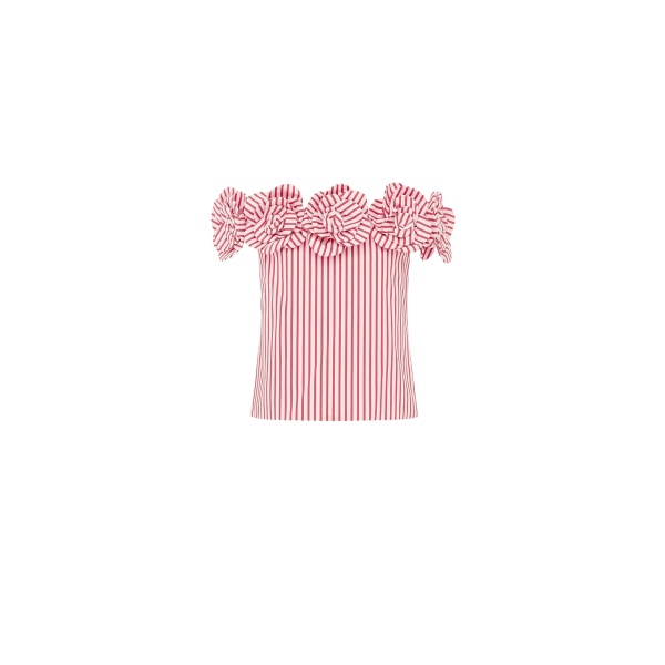 Leo Lin Red Tops Premium cotton off shoulder top