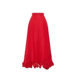Leo Lin Red Skirts Premium linen-blend appliqué maxi skirt