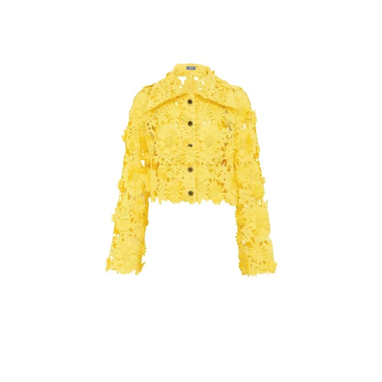 Leo Lin Yellow Tops Premium lace shirt