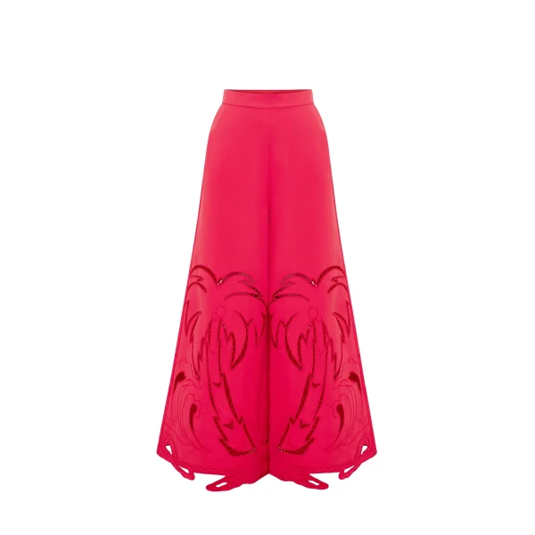 Leo Lin Red Pants Premium appliqué pants