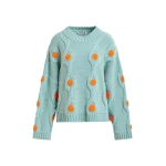Essentiel Antwerp Light blue and orange polka-dot cable-knit sweater - Essentiel Antwerp Knitwear - Colorful Belgian Design - Shop at Luxury Shoes 