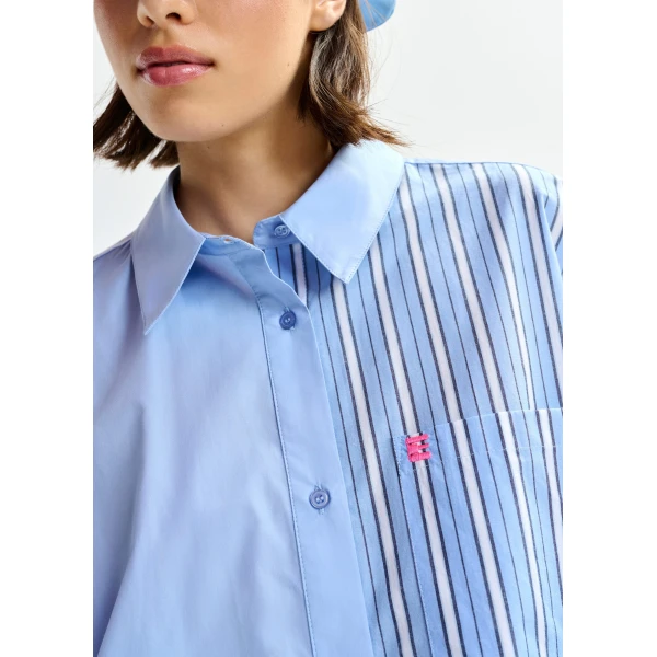 dark blue and white striped panel detail cotton shirt - Essentiel Antwerp Shirts - Colorful Belgian Design - Shop at Luxury Shoes 