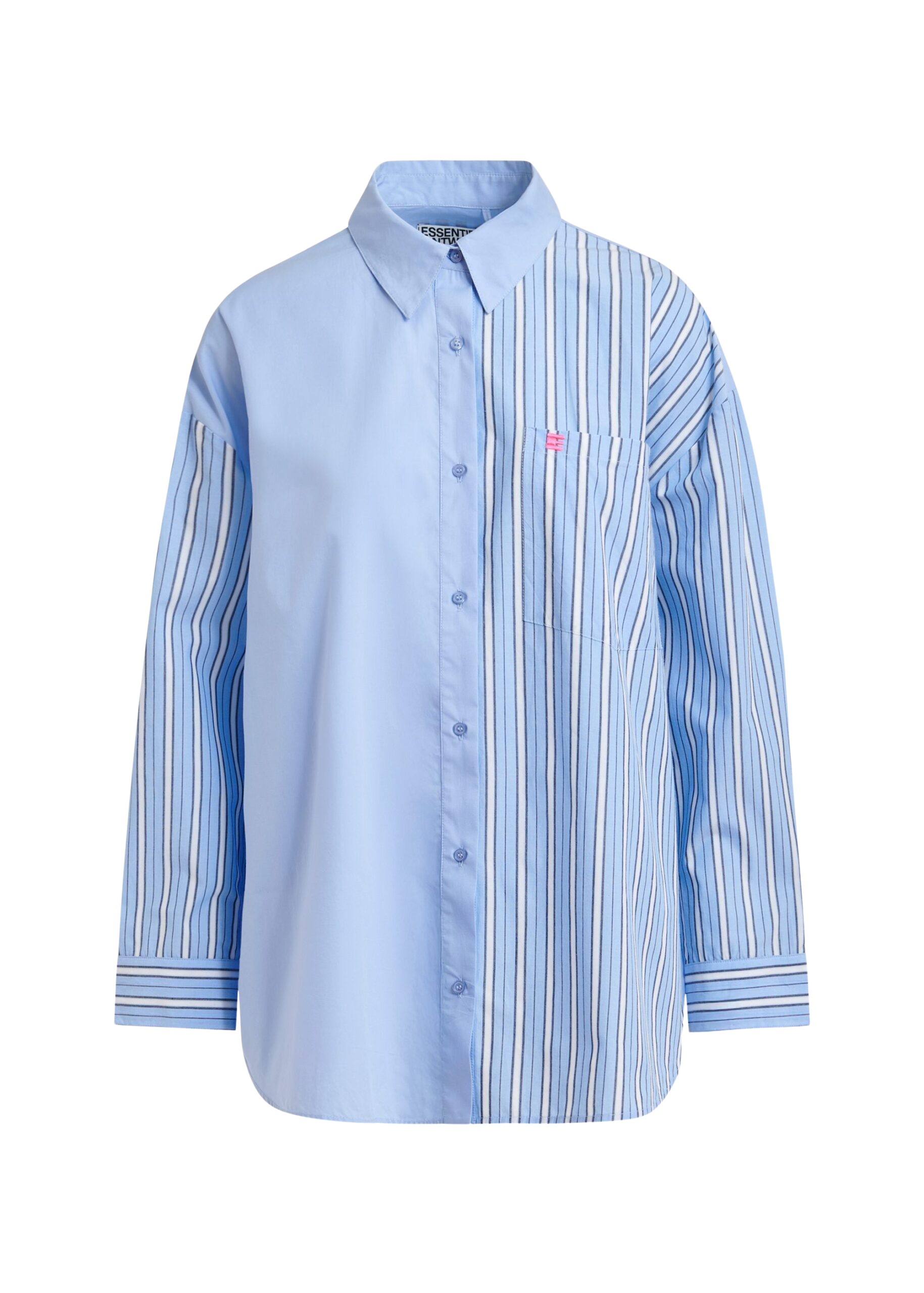 Essentiel Antwerp Light blue, dark blue and white striped panel detail cotton shirt