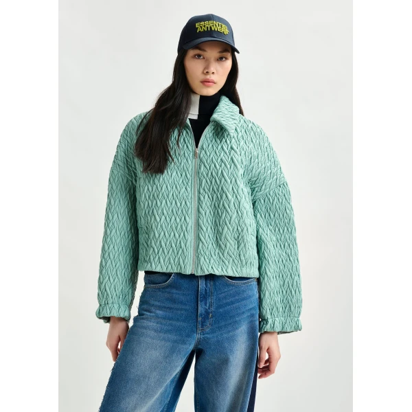 Essentiel Antwerp Light blue faux leather bomber jacket - Essentiel Antwerp Jackets - Colorful Belgian Design - Shop at Luxury Shoes 