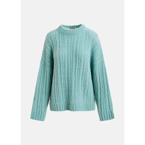 Essentiel Antwerp Light blue mohair-blend ribbed sweater with pussy-bow tie - Essentiel Antwerp Knitwear - Colorful Belgian Design - Shop at Luxury Shoes 