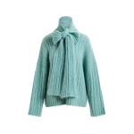 Essentiel Antwerp Light blue mohair-blend ribbed sweater with pussy-bow tie - Essentiel Antwerp Knitwear - Colorful Belgian Design - Shop at Luxury Shoes 