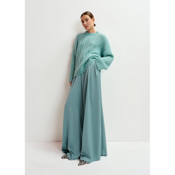 Essentiel Antwerp Light blue wide-leg satin pants - Essentiel Antwerp Pants - Colorful Belgian Design - Shop at Luxury Shoes 