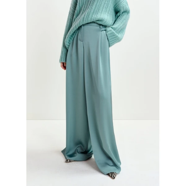 Essentiel Antwerp Light blue wide-leg satin pants - Essentiel Antwerp Pants - Colorful Belgian Design - Shop at Luxury Shoes 