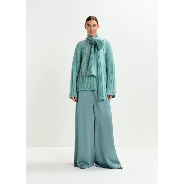 Essentiel Antwerp Light blue wide-leg satin pants - Essentiel Antwerp Pants - Colorful Belgian Design - Shop at Luxury Shoes 