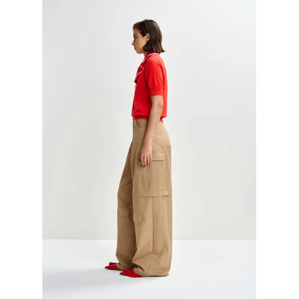 Essentiel Antwerp Light brown cotton-blend flap cargo pants - Essentiel Antwerp Pants - Colorful Belgian Design - Shop at Luxury Shoes 