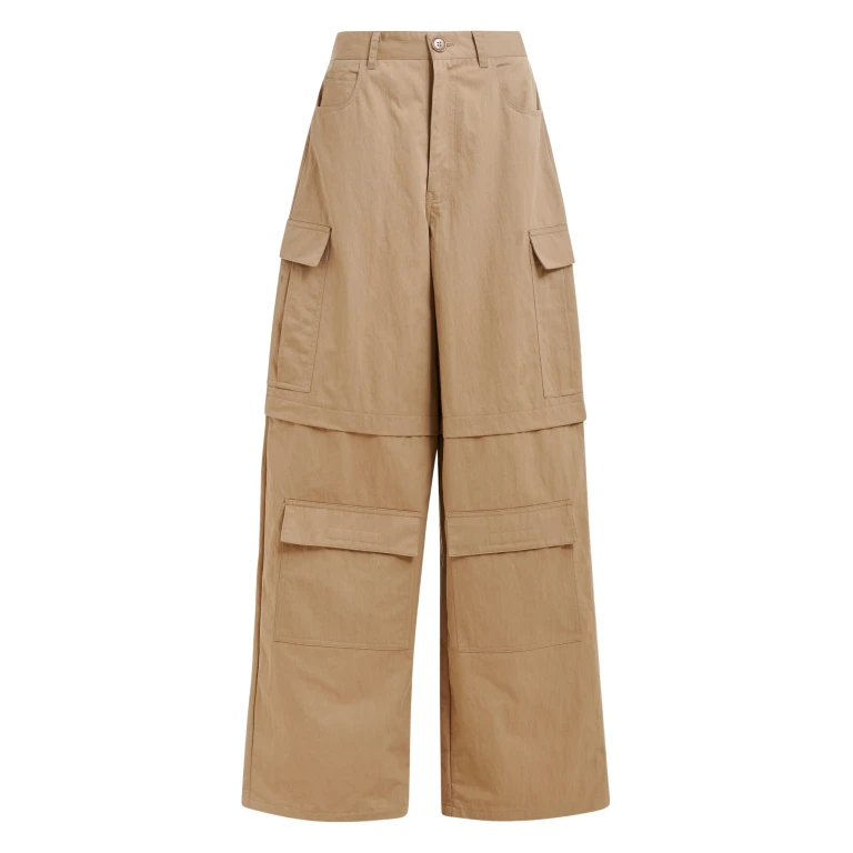 Essentiel Antwerp Light brown cotton-blend flap cargo pants - Essentiel Antwerp Pants - Colorful Belgian Design - Shop at Luxury Shoes 