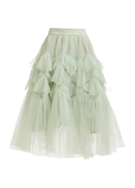 Essentiel Antwerp Light green asymmetrical tiered tulle midi skirt - Essentiel Antwerp Skirts - Colorful Belgian Design - Shop at Luxury Shoes 