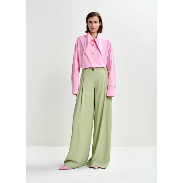 Essentiel Antwerp Light green wide-leg tailored pants - Essentiel Antwerp Pants - Colorful Belgian Design - Shop at Luxury Shoes 