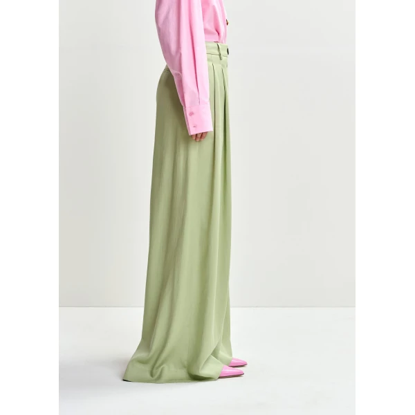 Essentiel Antwerp Light green wide-leg tailored pants - Essentiel Antwerp Pants - Colorful Belgian Design - Shop at Luxury Shoes 