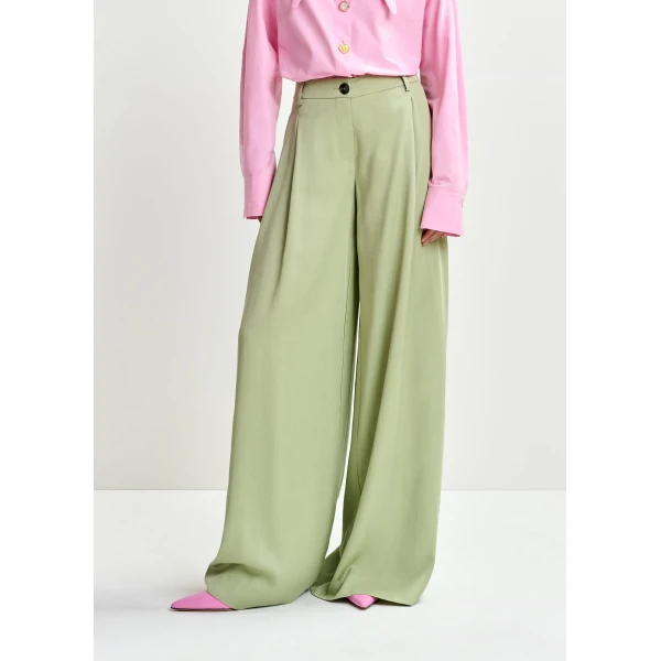 Essentiel Antwerp Light green wide-leg tailored pants - Essentiel Antwerp Pants - Colorful Belgian Design - Shop at Luxury Shoes 