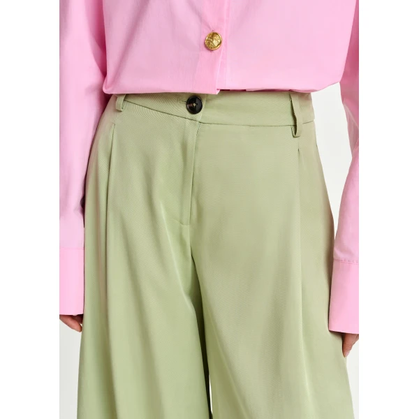 Essentiel Antwerp Light green wide-leg tailored pants - Essentiel Antwerp Pants - Colorful Belgian Design - Shop at Luxury Shoes 