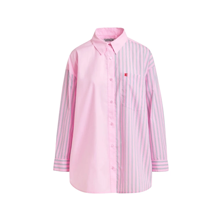 Essentiel Antwerp Light pink and light blue striped panel detail cotton shirt - Essentiel Antwerp Shirts - Colorful Belgian Design - Shop at Luxury Shoes 