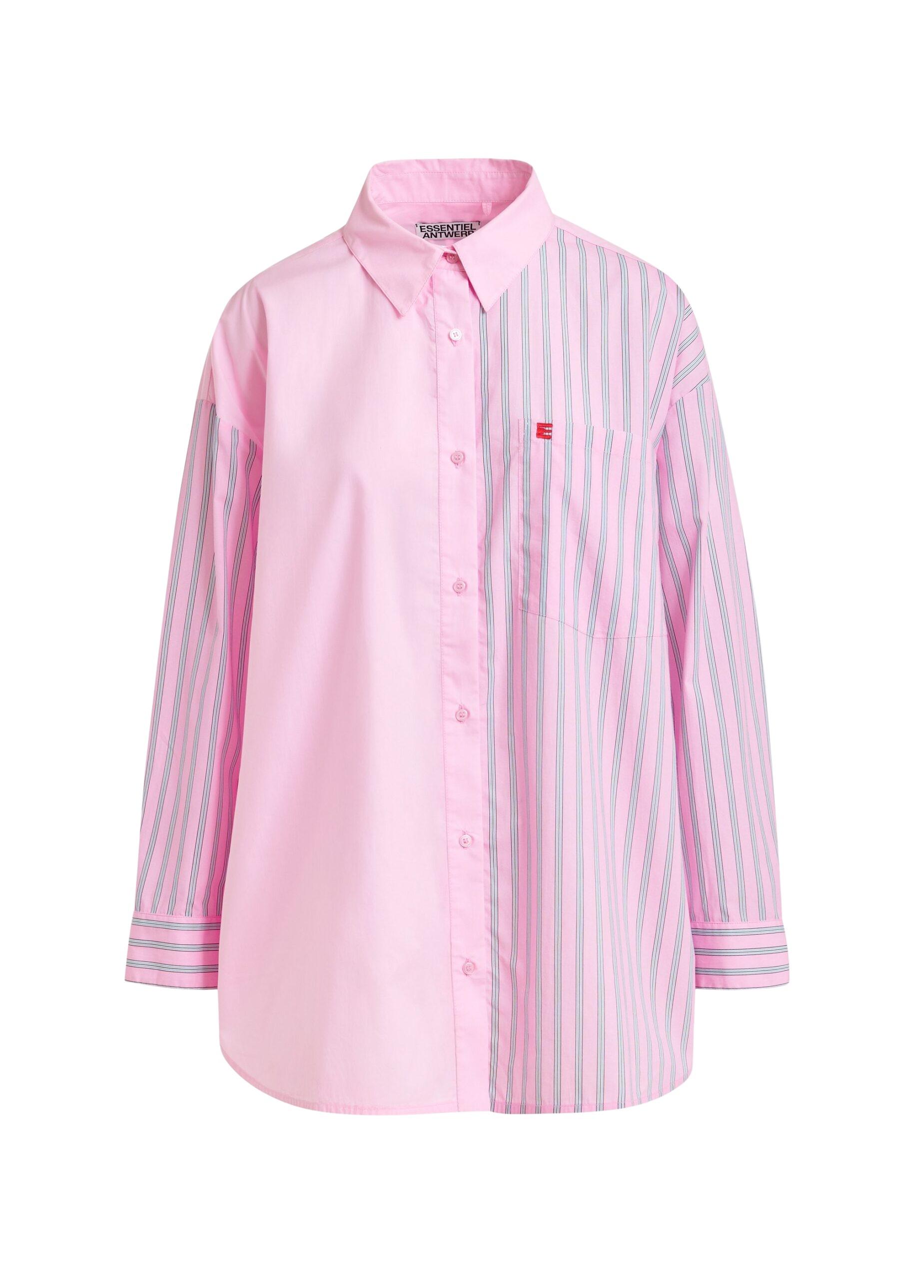 Essentiel Antwerp Light pink and light blue striped panel detail cotton shirt
