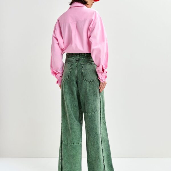 Essentiel Antwerp Light pink cotton shirt with elongated collar and mismatched buttons, view 5