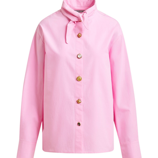 Essentiel Antwerp Light pink cotton shirt with elongated collar and mismatched buttons