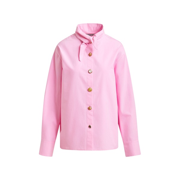 Essentiel Antwerp Light pink cotton shirt with elongated collar and mismatched buttons - Essentiel Antwerp Shirts - Colorful Belgian Design - Shop at Luxury Shoes 