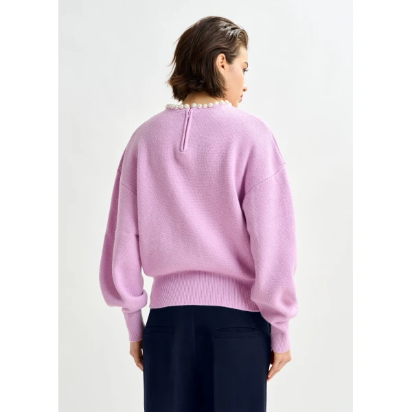 Essentiel Antwerp Light pink pearl-embellished knit sweater - Essentiel Antwerp Knitwear - Colorful Belgian Design - Shop at Luxury Shoes 