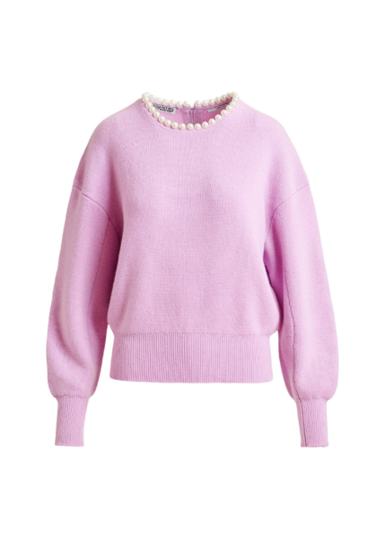 Essentiel Antwerp Light pink pearl-embellished knit sweater - Essentiel Antwerp Knitwear - Colorful Belgian Design - Shop at Luxury Shoes 