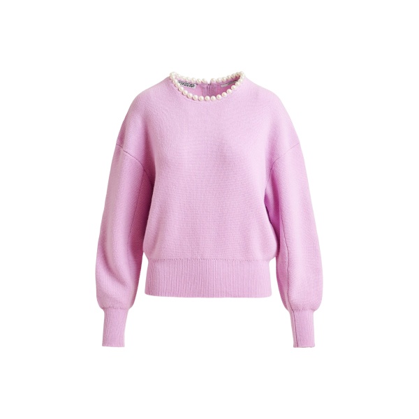 Essentiel Antwerp Light pink pearl-embellished knit sweater - Essentiel Antwerp Knitwear - Colorful Belgian Design - Shop at Luxury Shoes 