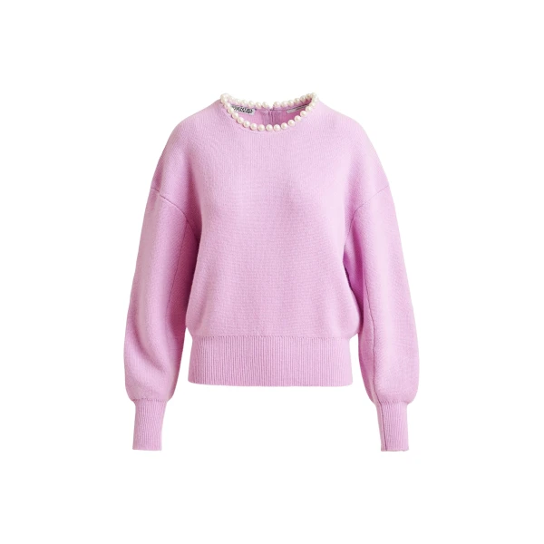 Essentiel Antwerp Light pink pearl-embellished knit sweater - Essentiel Antwerp Knitwear - Colorful Belgian Design - Shop at Luxury Shoes 
